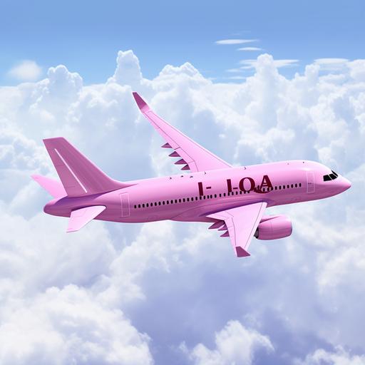 a all pink airplane in th sky with logo lola hair in photo refernce on side of the airplane