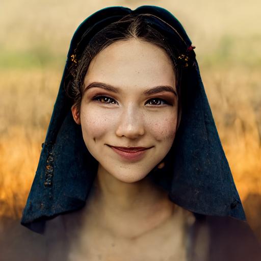 a amish beautyfull girl smile Jugendstyle close up contrast makeup face detailed photography cinematic light