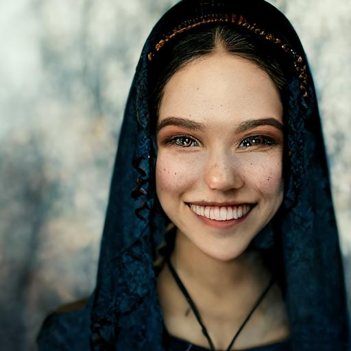 a amish beautyfull girl smile Jugendstyle close up contrast makeup face detailed photography cinematic light