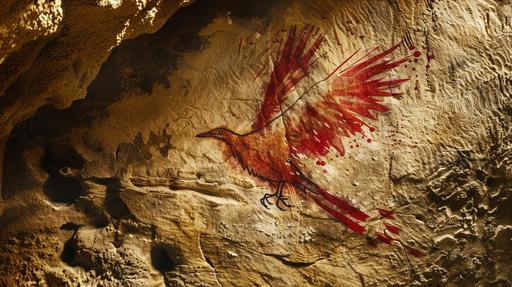 a archaeopteryx in a primitive rock paint in a prehistoric cave --ar 16:9 --style raw --v 6.0