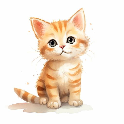 a baby cat watercolor cartoon drawing for kids with a white background and right top side shows letter C that reprentsent the cat