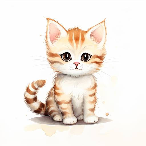 a baby cat watercolor cartoon drawing for kids with a white background and right top side shows letter C that reprentsent the cat