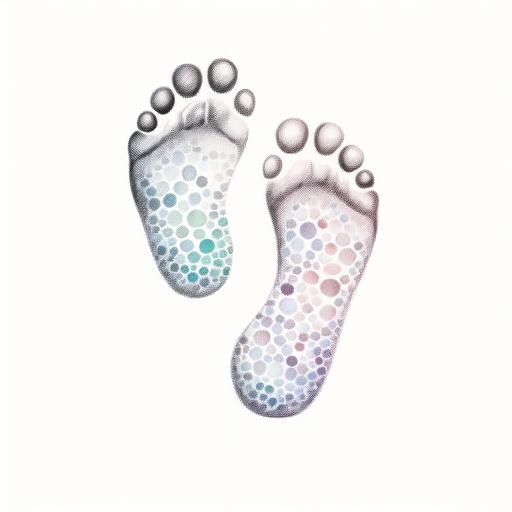 a baby foot print color dotwork drawing white background