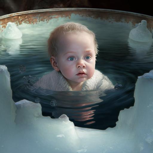 a baby for baptism in an ice hole realistic