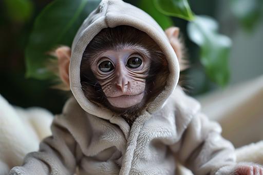 a baby monkey wearing a onesie --ar 3:2 --v 6.0