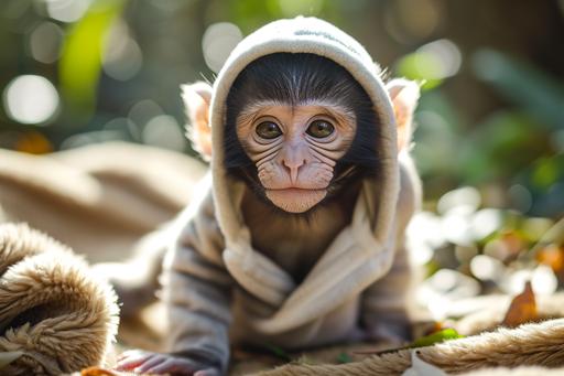 a baby monkey wearing a onesie --ar 3:2 --v 6.0
