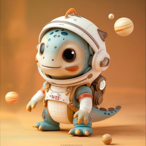 a baby t-rex cute toy, using a astronaut suit, color full, cute vinyl toy, high detailed --v 6.0 --s 250 --style raw