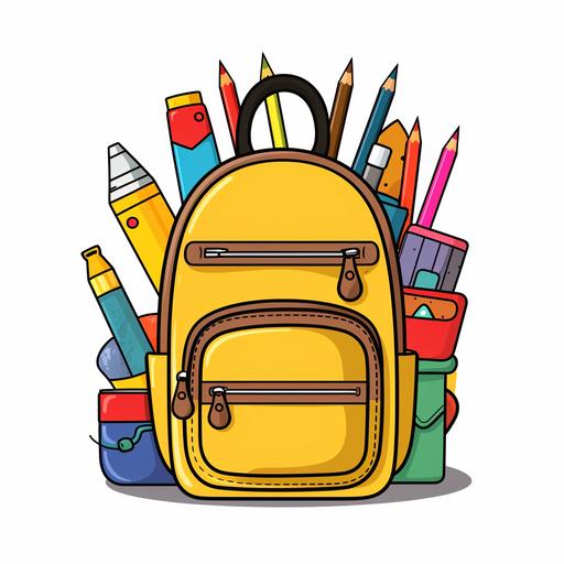 a back to school coloring sheet for kids, school supplies, backpack, pencils, clipart cartoon style, gender neutral