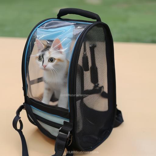 a backpack to carry a cat in with a water botle holder on the side