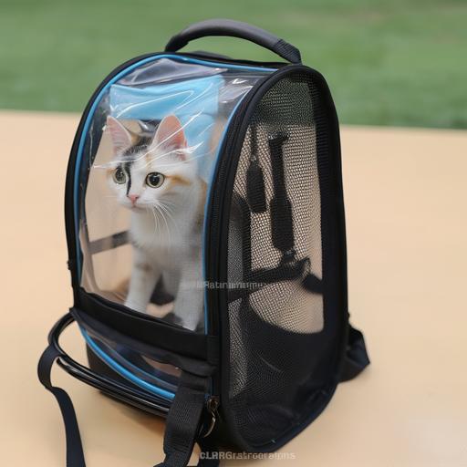 a backpack to carry a cat in with a water botle holder on the side