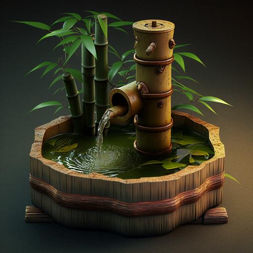 a bamboo water fountain for relaxation,8k,Hyperrealistic--ar 3:2--v4