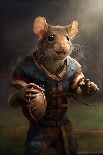 a beatrix potter style picture of a rat quarterback --ar 2:3