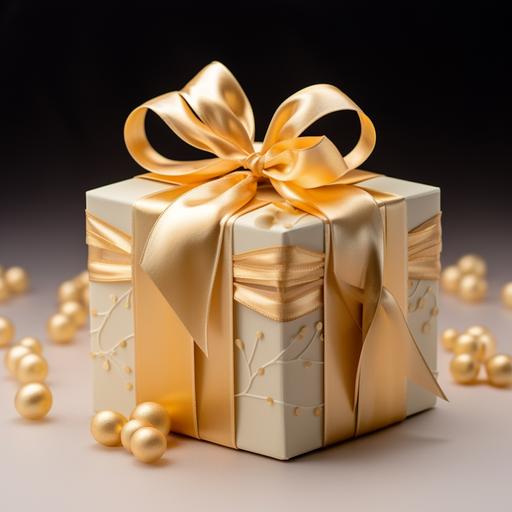 a beautiful gift box, gold ribbon