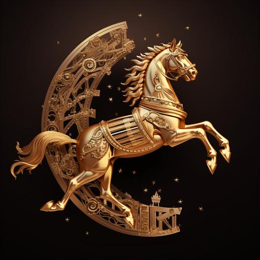 a beautiful gold logo of a Roman Trojan Horse decorated for Christmas