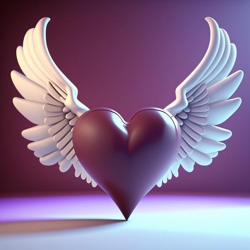 a beautiful love heart soaring among angel wings cartoon style 4k render