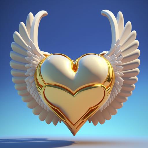 a beautiful love heart soaring among angel wings cartoon style 4k render