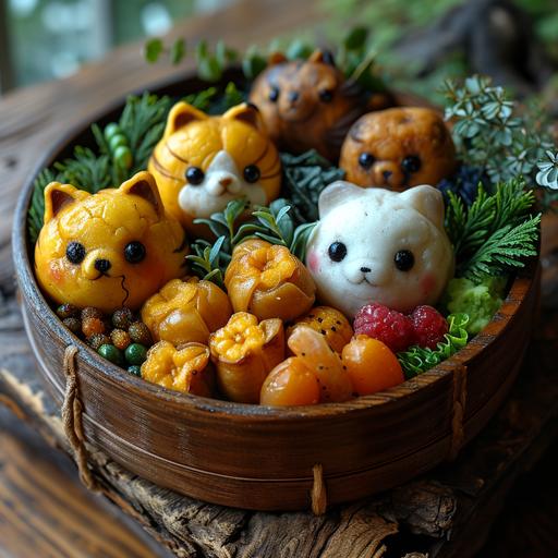 a bento bowl made of different types of mammals   cats and dogs bento bowl --s 750 --v 6.0