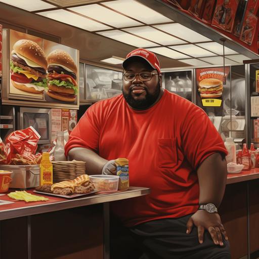 a big fat black guy in a fast food restraunt