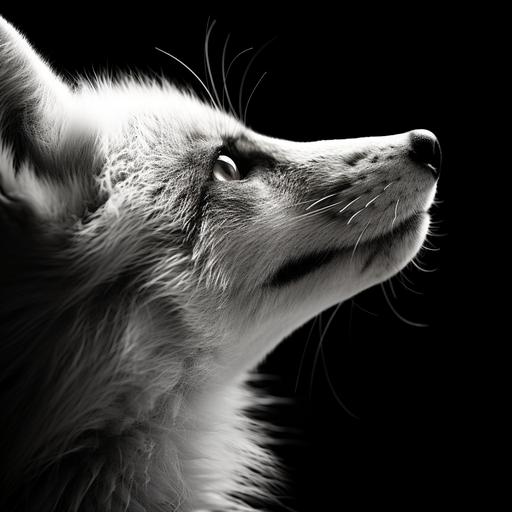 a black and white close-up of a fox's nose and mouth, from the left side of the face, by studio Harcourt --v 5.2