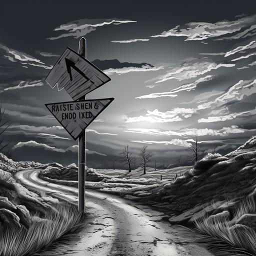 a black and white computer drawing of a detour sign with an arrow pointing left