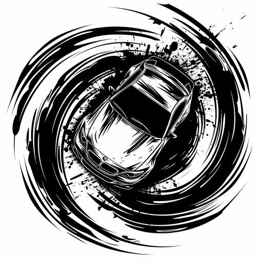 a black and white hand drawn drifting car logo, top view --v 6.0