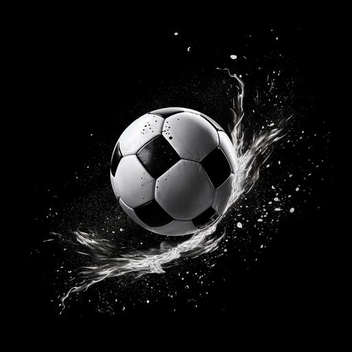 a black and white illustration of soccer ball, black background