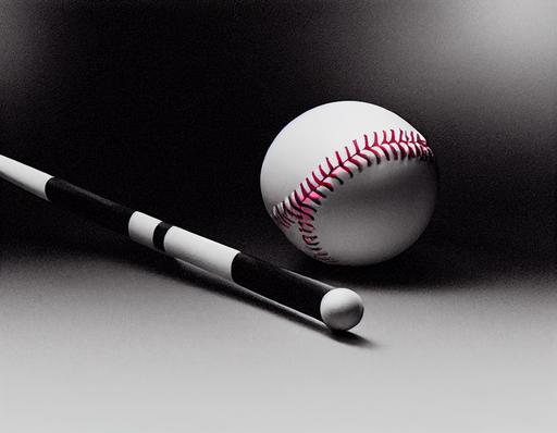 a black and white image of a baseball bat and ball, a digital rendering by Chris Spollen, cg society, lowbrow, creative commons attribution, logo, criterion collection --ar 6:5 --testp --creative