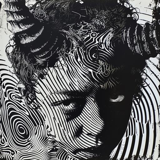 a black and white photonegative refractograph of a child with horns, in the style of psychedelic manga, striped painting, otherworldly illustrations, intricate illustrations, scientific illustrations, bold, manga-inspired characters, surrealistic overtones:: a girl with long horns has been drawn in a photonegativerefractograph, in the style of psychedelic manga, intricate black and white illustrations, [jeff kinney]( striped painting, scientific illustrations, close-up, [mars ravelo]( zebra print photonegative refractograph poster of little devil horned child skull on a zebra pattern, in the style of [junji ito]( exploratory line work, [patrick brown]( twisted characters, [henrietta harris]( close up, cybernetic surrealism:: a black and white photonegative refractograph drawing of a boy being attacked by two demons, in the style of psychedelic portraiture, stripes and shapes, mixes realistic and fantastical elements, #screenshotsaturday, surrealistic portraits, tanbi kei, textural explorations:: --v 6.0