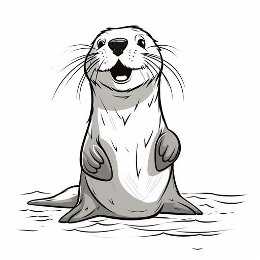 a black and white simple line sketch of a funny cartoonish sea otter on white background
