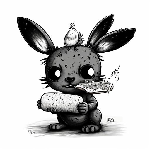 a black and white vintage cartoon bunny eating a taco