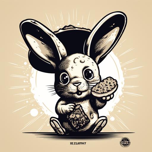 a black and white vintage cartoon bunny eating a taco