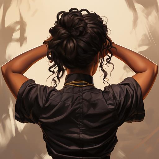 a black female with her arms up tying her hair to the back of her head facing away from the camera vector art --s 250