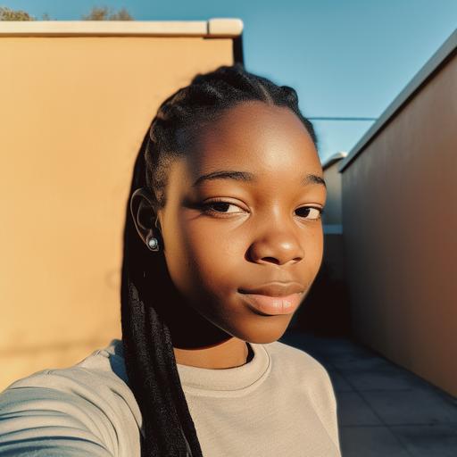 a black south african teen girl selfie portrait taken with an android phone --v 5