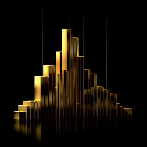 a blacklight painting style linear decrease 3-d bar chart, metallic gold and black colors, black background, extra detailed, high-contrast --seed 2784591605 --v 5.1