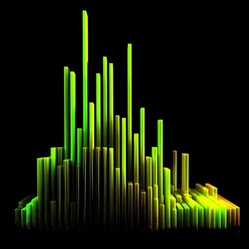 a blacklight painting style linear growth 3-d bar chart, neon yellow and black colors, black background, extra detailed, high-contrast --seed 2784591605 --v 5.1