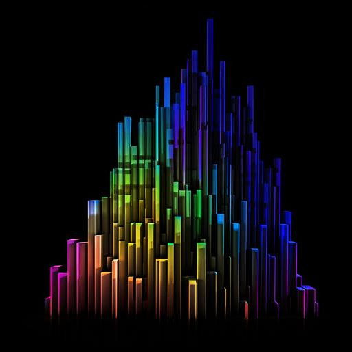 a blacklight painting style linear growth 3-d bar chart, monochromatic colors, black background, extra detailed, high-contrast --seed 2784591605