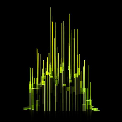 a blacklight painting style linear growth 3-d bar chart, neon yellow and black colors, black background, extra detailed, high-contrast --seed 2784591605 --v 5.1