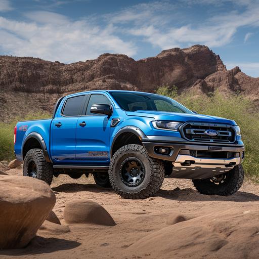a blue 2020 Ford Ranger FX4 with Ford Ranger Raptor front and rear fenders and weels
