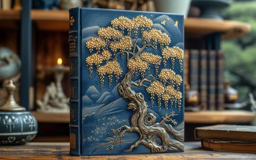 a book cover embossed with a gold wisteria tree on the front --ar 8:5 --s 750 --v 6.0