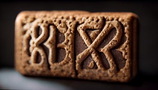 a bourbon cream biscuit with runes, macro photography --ar 16:9 --q 1 --v 3 --uplight