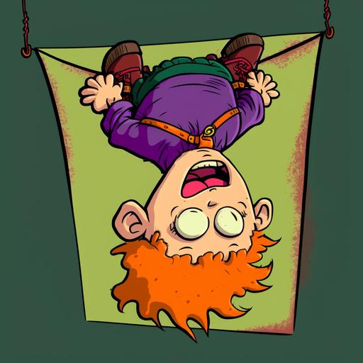 a boy hanging upside down, sleeping like a bat, in the house, hammock, in the style of Rugrats cartoon --v 4