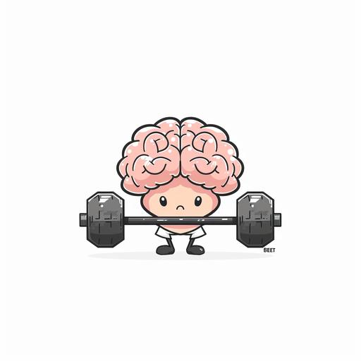 a brain lifting weights, cartoon style, minimal, white background