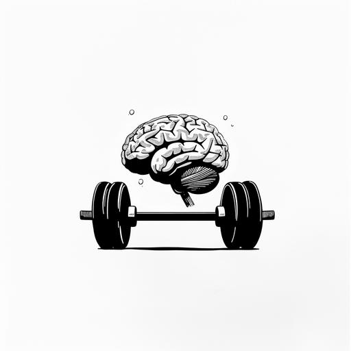 a brain lifting weights, cartoon style, minimalist, only black shape, white background --v 6.0