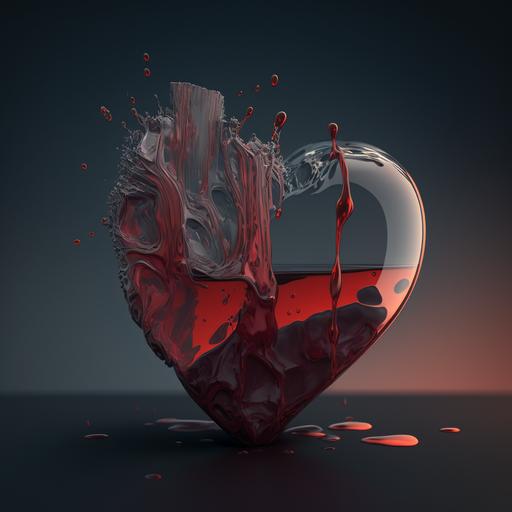 a broken 3d heart from which alcohol pours out