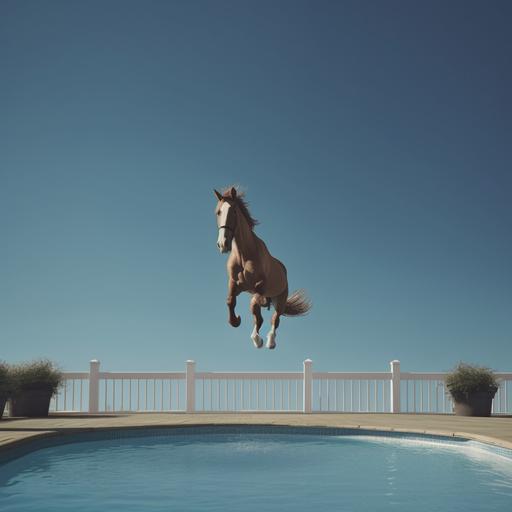 a brown and white horse doing a backflip off a diving board, picture taken on a sony a7iii, ultra HD 4k, realistic