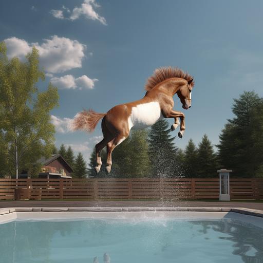 a brown and white horse doing a backflip off a diving board, picture taken on a sony a7iii, ultra HD 4k, realistic