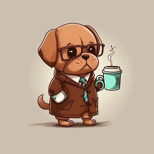a brown dog is wearing a doctors suit and drinking a hot chocolate, drawing, cartoon, chibi style