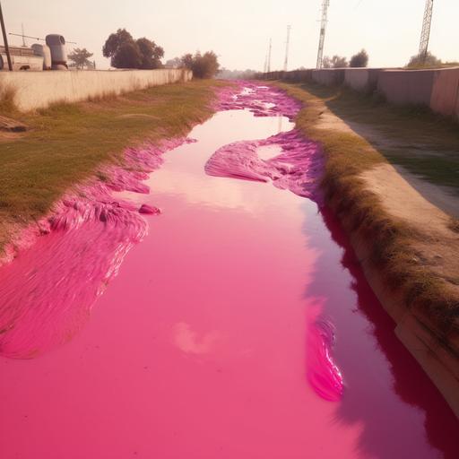 a canal flowing with a pink slime river, bubbling pink goo, realistic --v 5.0