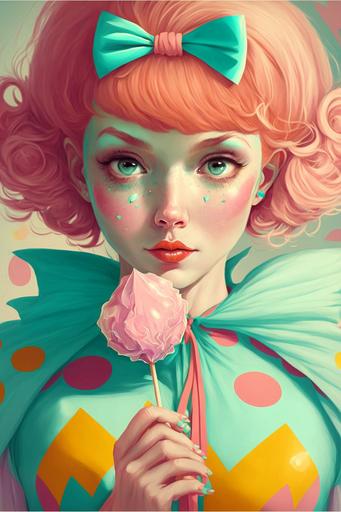 a candy superhero. Pastel colors, very cute and fashionable costume painted by Magali villenueve and Lois van baarle and Ilya kuvshinov --ar 2:3 --v 4
