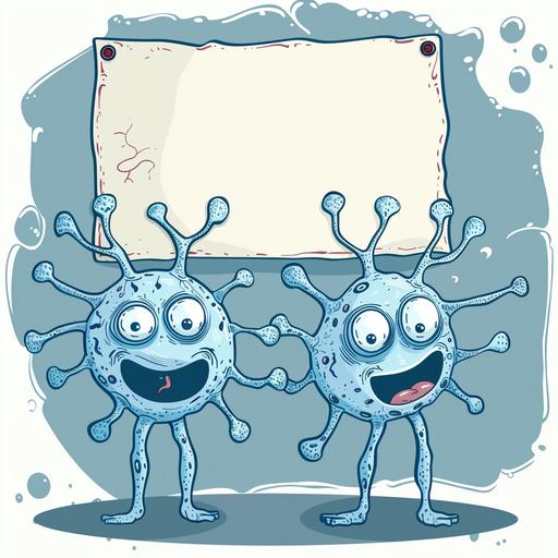 a caricature picture of two good-looking cartoonish drawn nerve cells drawn like cartoon characters who are holding a blank poster over them like on a demonstration